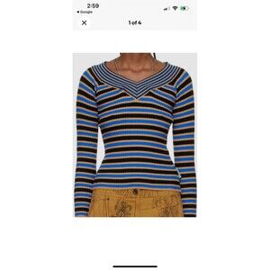 $330 Andersson Bell Women's Blue Striped Nina Sweater Size M Quiet Luxury Preppy